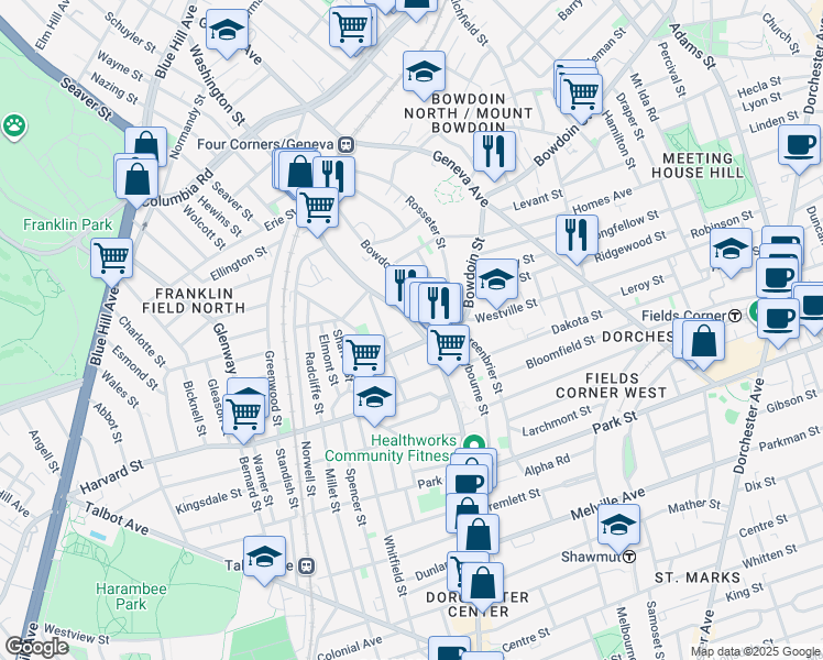 map of restaurants, bars, coffee shops, grocery stores, and more near 317 Washington Street in Boston