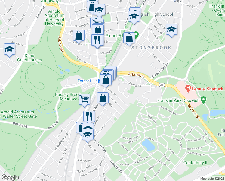 map of restaurants, bars, coffee shops, grocery stores, and more near 37 Orchardhill Road in Boston