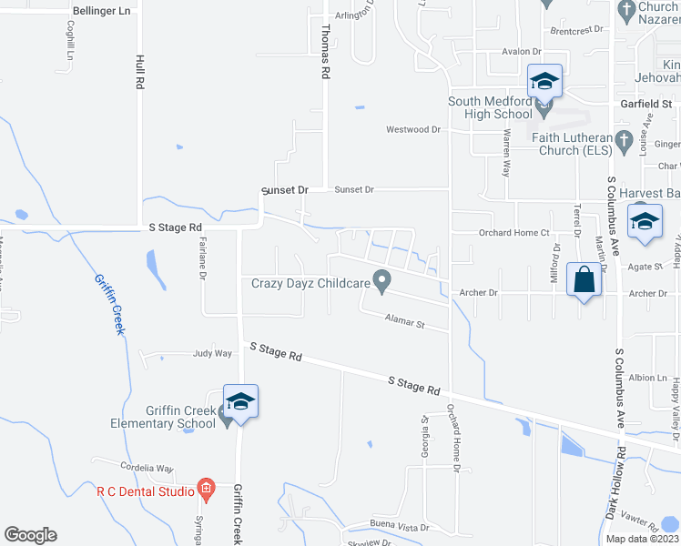map of restaurants, bars, coffee shops, grocery stores, and more near 2170 Archer Drive in Medford