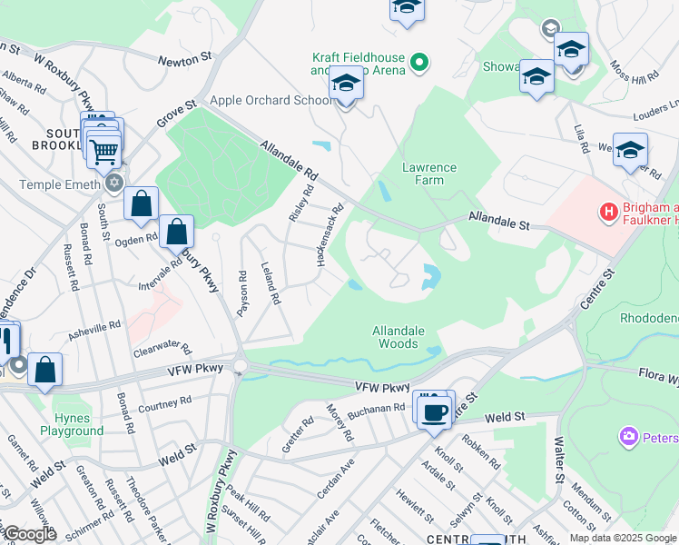 map of restaurants, bars, coffee shops, grocery stores, and more near 10 Hackensack Court in Boston