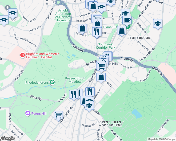 map of restaurants, bars, coffee shops, grocery stores, and more near 23 Martinwood Road in Boston