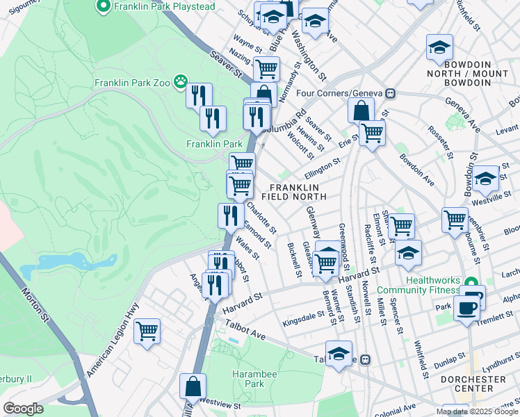 map of restaurants, bars, coffee shops, grocery stores, and more near 20 Charlotte Street in Boston