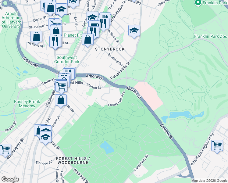 map of restaurants, bars, coffee shops, grocery stores, and more near 131 Morton Street in Boston