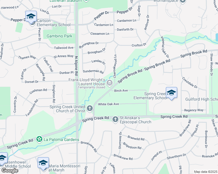 map of restaurants, bars, coffee shops, grocery stores, and more near 4646 Spring Brook Road in Rockford