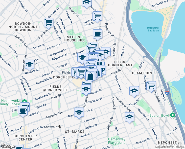 map of restaurants, bars, coffee shops, grocery stores, and more near 18-20 Lincoln Street in Boston