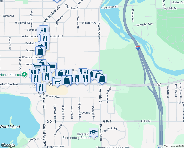 map of restaurants, bars, coffee shops, grocery stores, and more near 67 Foster Drive in Battle Creek