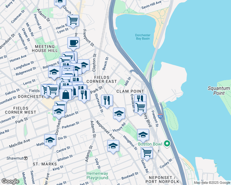 map of restaurants, bars, coffee shops, grocery stores, and more near 9 Elm Street in Boston