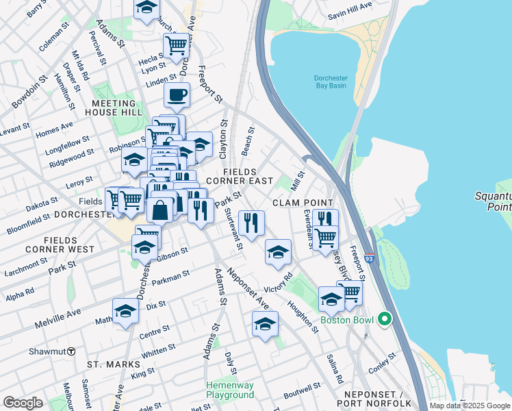 map of restaurants, bars, coffee shops, grocery stores, and more near 9 Elm Street in Boston