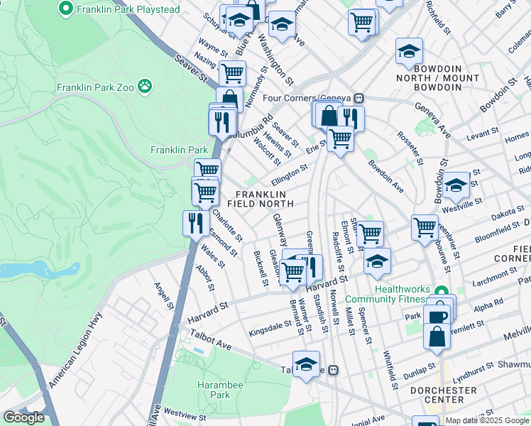 map of restaurants, bars, coffee shops, grocery stores, and more near 2 Harlem Street in Boston