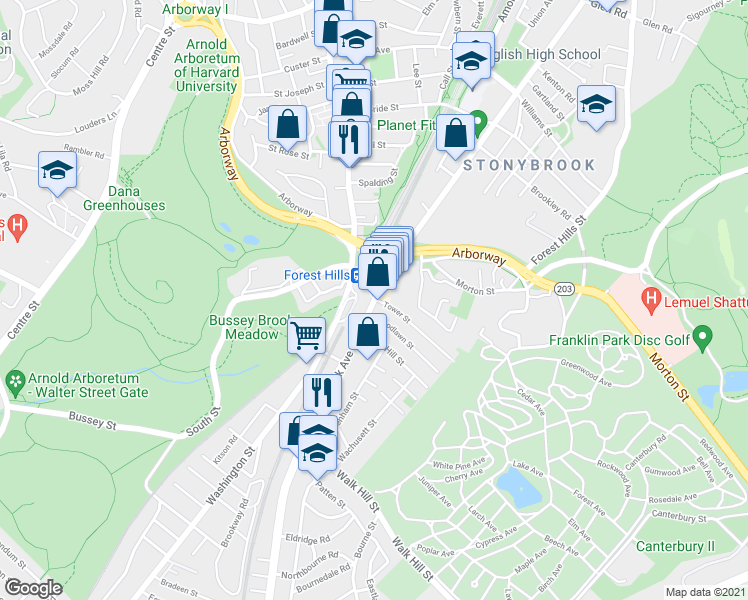 map of restaurants, bars, coffee shops, grocery stores, and more near in Boston