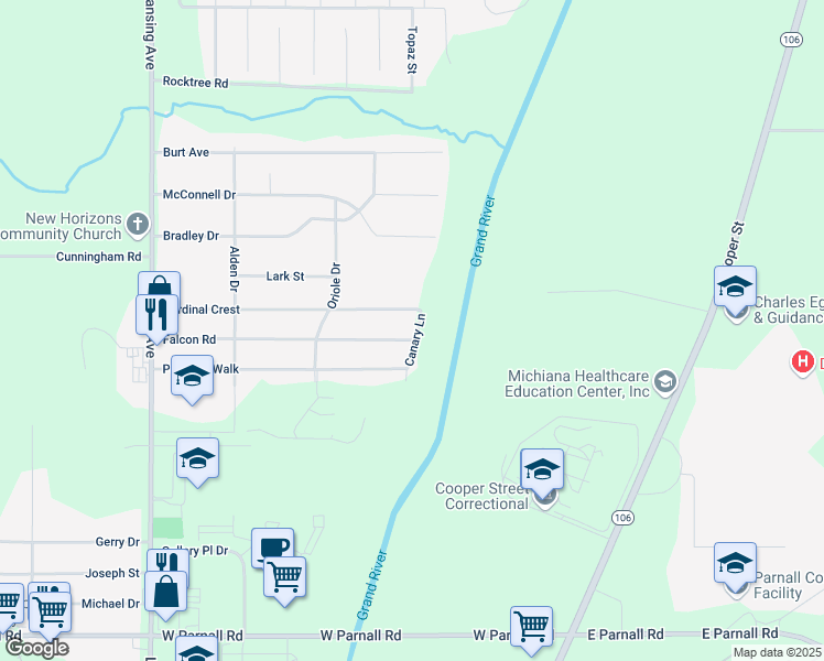 map of restaurants, bars, coffee shops, grocery stores, and more near 4100 Canary Ln in Jackson