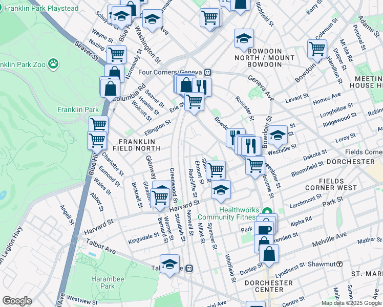 map of restaurants, bars, coffee shops, grocery stores, and more near 25 Vassar Street in Boston