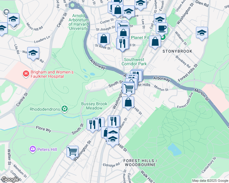 map of restaurants, bars, coffee shops, grocery stores, and more near 20 Martinwood Road in Boston