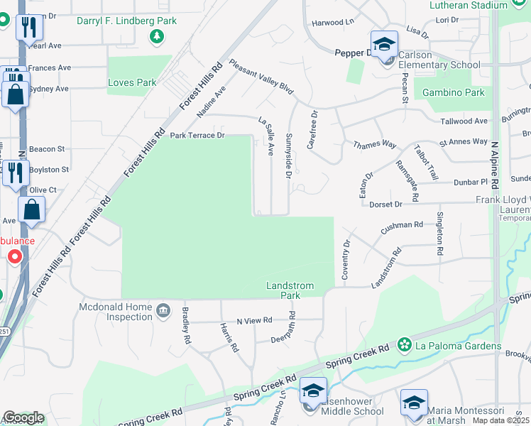 map of restaurants, bars, coffee shops, grocery stores, and more near 2912 La Salle Avenue in Rockford