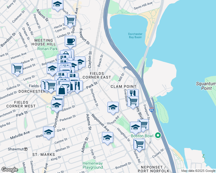 map of restaurants, bars, coffee shops, grocery stores, and more near 9 Elm Street in Boston