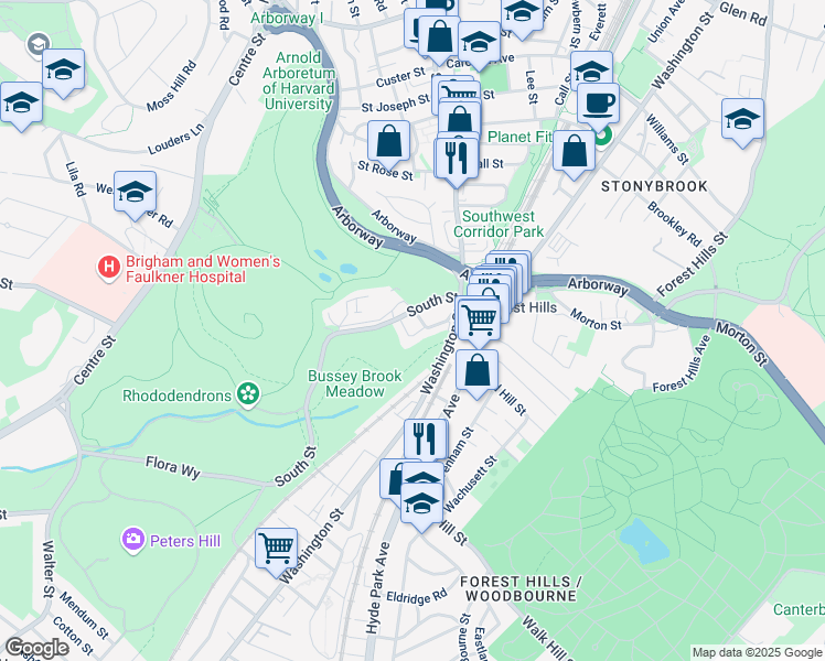 map of restaurants, bars, coffee shops, grocery stores, and more near 20 Martinwood Road in Boston