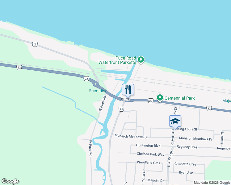 map of restaurants, bars, coffee shops, grocery stores, and more near 184 Mill Street in Belle River