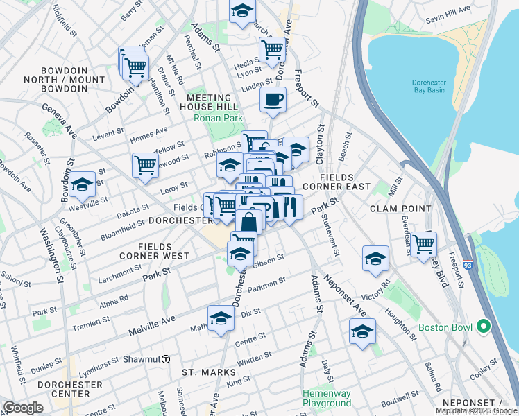 map of restaurants, bars, coffee shops, grocery stores, and more near 18-20 Lincoln Street in Boston