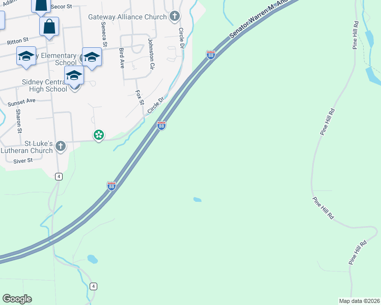 map of restaurants, bars, coffee shops, grocery stores, and more near in Sidney