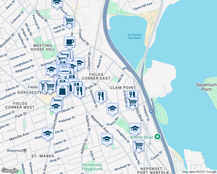 map of restaurants, bars, coffee shops, grocery stores, and more near 9 Elm Street in Boston