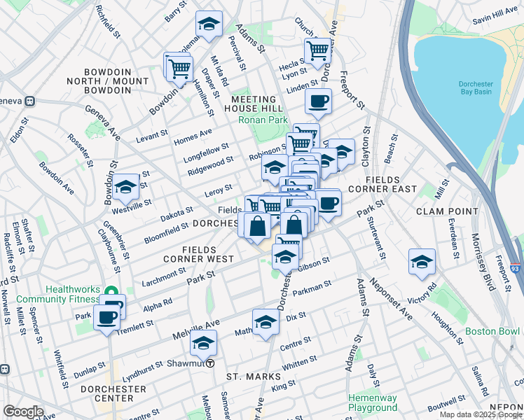 map of restaurants, bars, coffee shops, grocery stores, and more near 2 Freeman Street in Boston