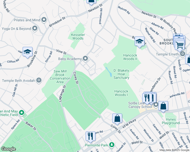 map of restaurants, bars, coffee shops, grocery stores, and more near 39 Westgate Road in Boston