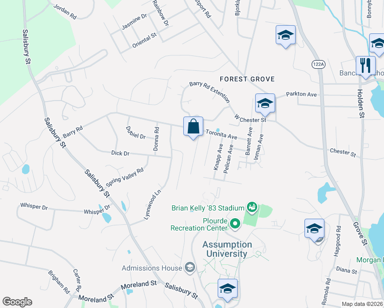 map of restaurants, bars, coffee shops, grocery stores, and more near 20 Myrick Avenue in Worcester