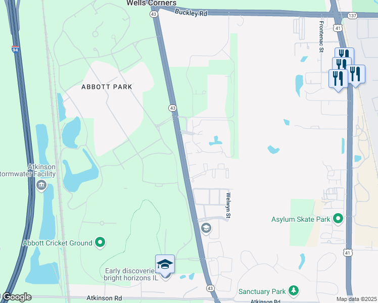 map of restaurants, bars, coffee shops, grocery stores, and more near 3275 Stratford Court in Lake Bluff