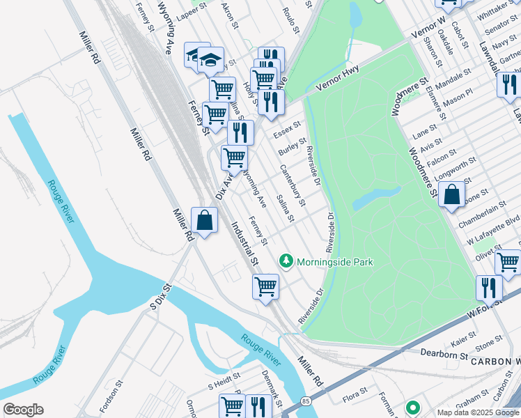 map of restaurants, bars, coffee shops, grocery stores, and more near 1729 Wyoming Avenue in Dearborn