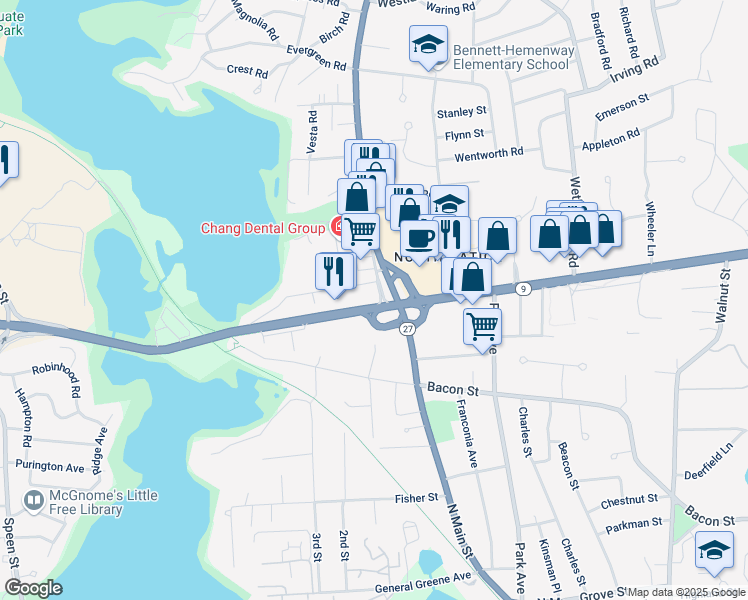 map of restaurants, bars, coffee shops, grocery stores, and more near 891 Massachusetts 9 in Natick
