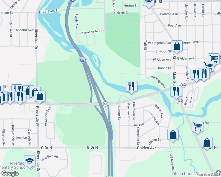map of restaurants, bars, coffee shops, grocery stores, and more near 503 East Columbia Avenue in Battle Creek