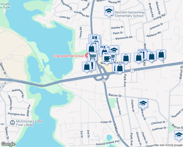 map of restaurants, bars, coffee shops, grocery stores, and more near 891 Massachusetts 9 in Natick