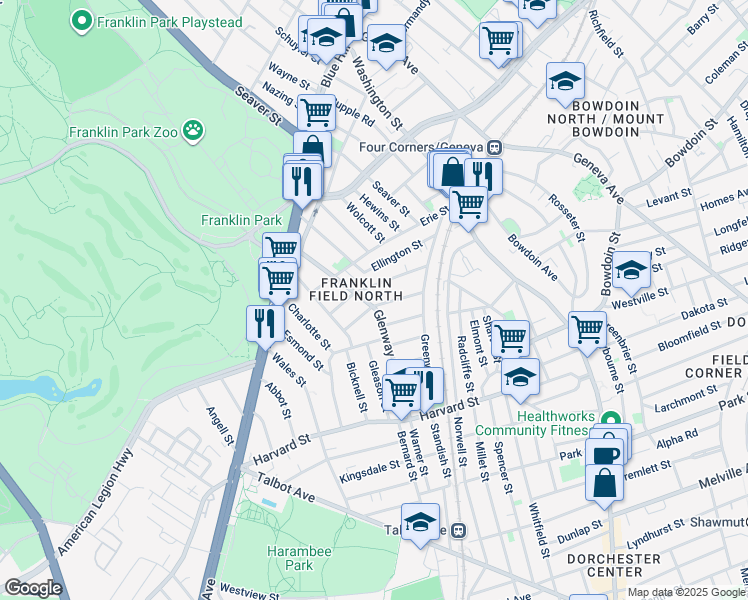 map of restaurants, bars, coffee shops, grocery stores, and more near 2 Harlem Street in Boston