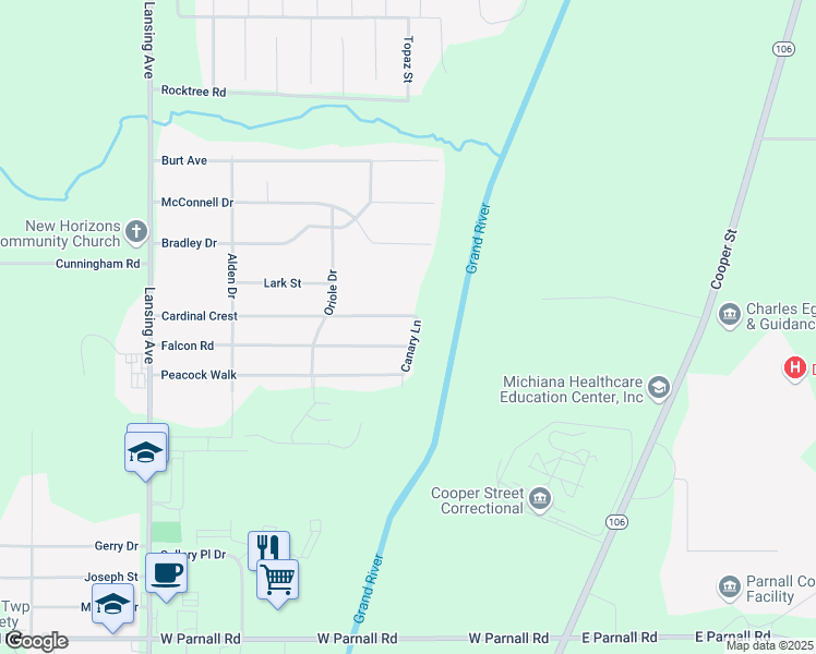 map of restaurants, bars, coffee shops, grocery stores, and more near 4100 Canary Lane in Jackson