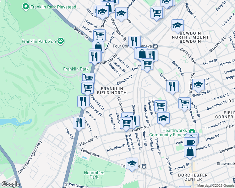 map of restaurants, bars, coffee shops, grocery stores, and more near 2 Harlem Street in Boston