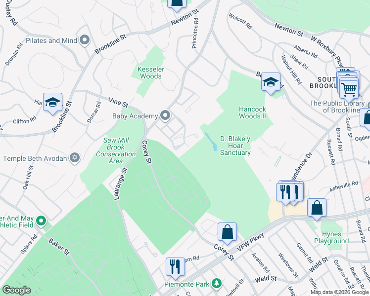 map of restaurants, bars, coffee shops, grocery stores, and more near 39 Westgate Road in Boston