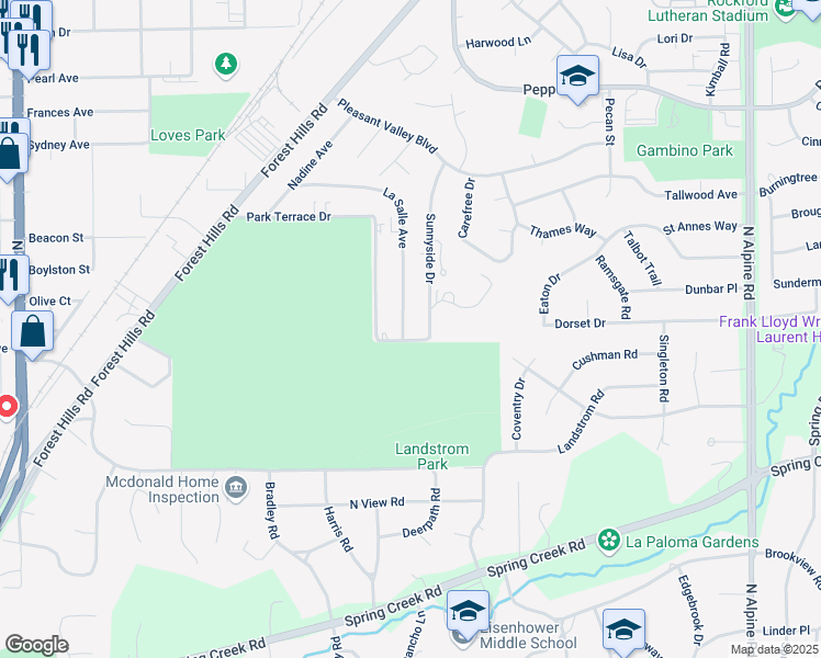 map of restaurants, bars, coffee shops, grocery stores, and more near 2907 La Salle Avenue in Rockford
