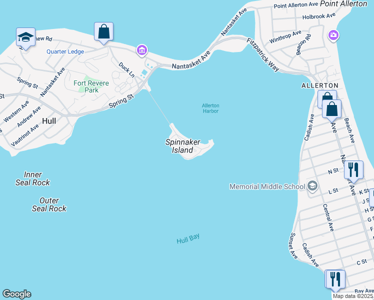 map of restaurants, bars, coffee shops, grocery stores, and more near 24 Spinnaker Hill Lane in Hull