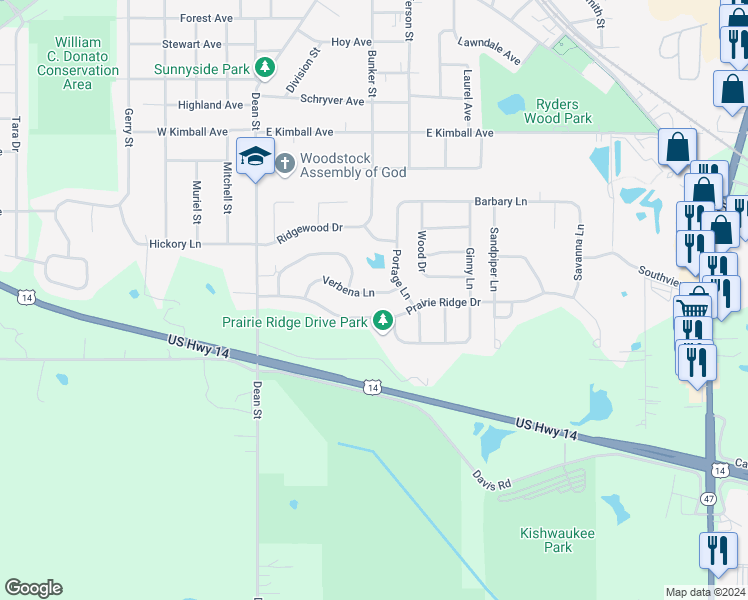 map of restaurants, bars, coffee shops, grocery stores, and more near 298 Verbena Lane in Woodstock