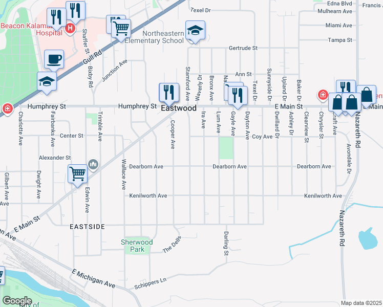 map of restaurants, bars, coffee shops, grocery stores, and more near 816 Washburn Avenue in Kalamazoo