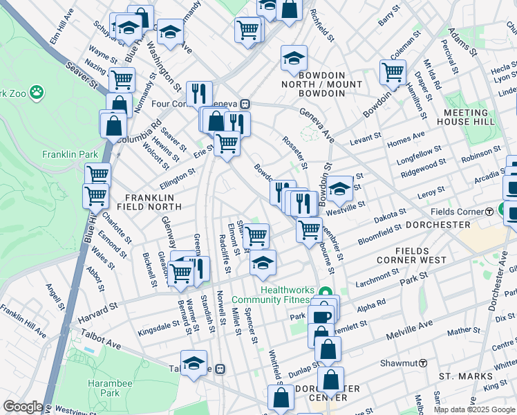 map of restaurants, bars, coffee shops, grocery stores, and more near 22 Harvard Avenue in Boston