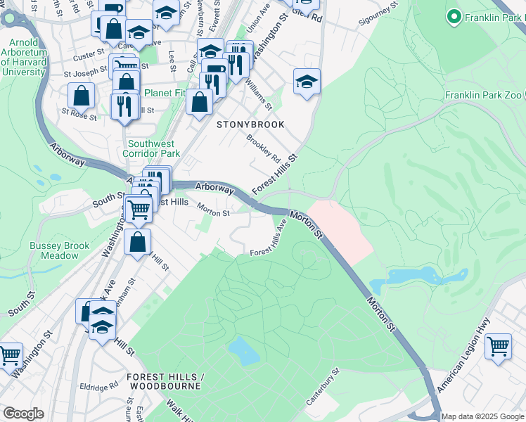 map of restaurants, bars, coffee shops, grocery stores, and more near 131 Morton Street in Boston