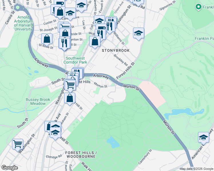 map of restaurants, bars, coffee shops, grocery stores, and more near 180 Morton Street in Boston