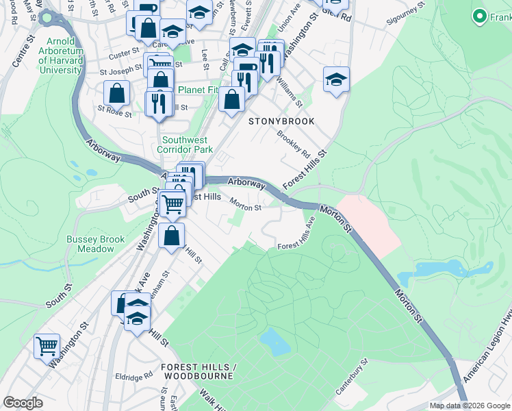 map of restaurants, bars, coffee shops, grocery stores, and more near 180 Morton Street in Boston