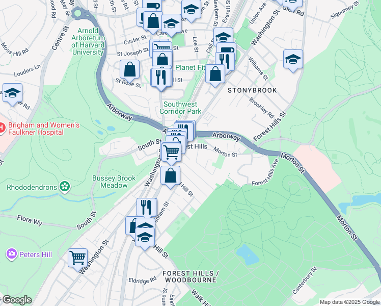 map of restaurants, bars, coffee shops, grocery stores, and more near 37 Orchardhill Road in Boston