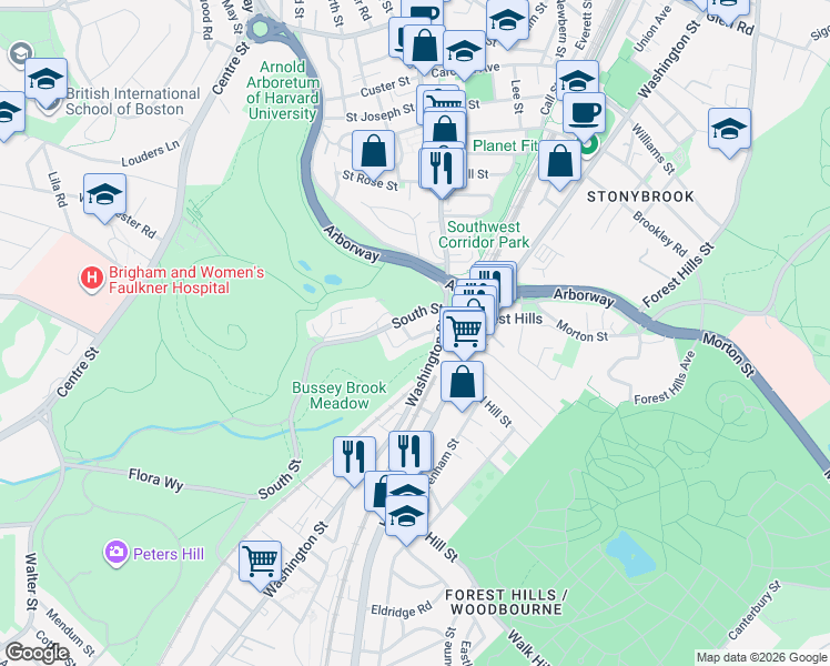 map of restaurants, bars, coffee shops, grocery stores, and more near 8 A Asticou Road in Boston