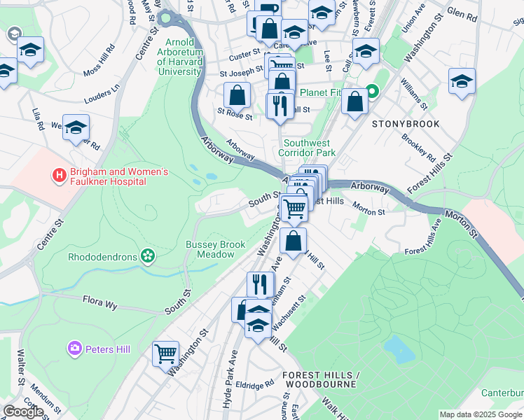 map of restaurants, bars, coffee shops, grocery stores, and more near 20 Martinwood Road in Boston