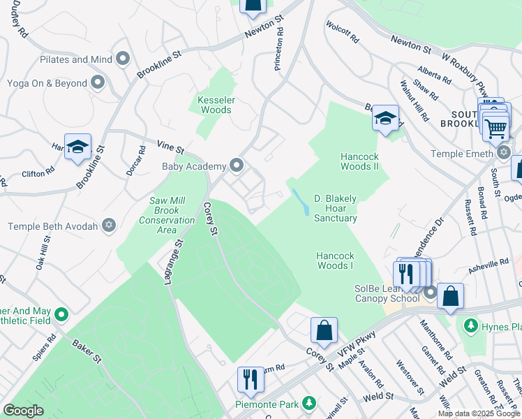 map of restaurants, bars, coffee shops, grocery stores, and more near 39 Westgate Road in Boston