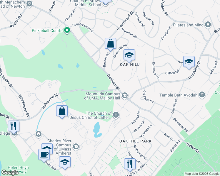 map of restaurants, bars, coffee shops, grocery stores, and more near 31 Nahanton Street in Newton