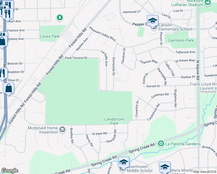 map of restaurants, bars, coffee shops, grocery stores, and more near 2912 La Salle Avenue in Rockford